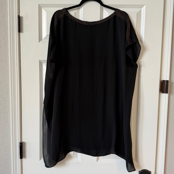 EILEEN FISHER Black Silk Tunic Top Size M Bronze beaded neckline - Picture 2 of 7